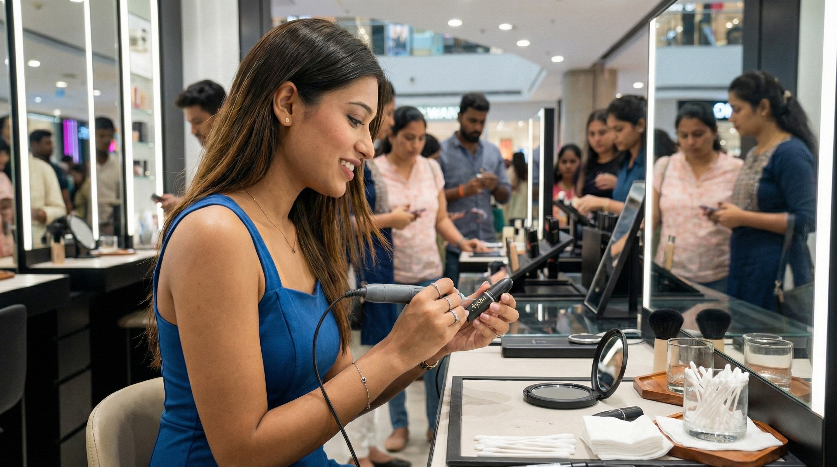 Neha Jain - BespokeNJ live engraving a MAC lipstick at a luxury event